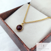 Garnet Solitaire Necklace, 14k Gold Plated Garnet Necklace, Round Garnet Necklace, January Garnet Necklace, Bezel set Garnet Necklace, Gift